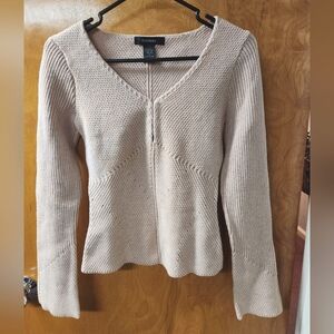 Express Women's Light Rose Pointelle Knit V-Neck Sweater S